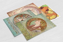 Alphonse Mucha Vintage Set of 4 x POSTCARDS Art Nouveau