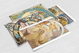 Alphonse Mucha Vintage Set of 4 x POSTCARDS Art Nouveau